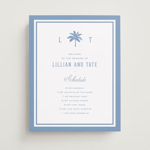 This is a provincial blue wedding signs with standard by Sara Hicks Malone called preston printing on premium sign board in 11x14