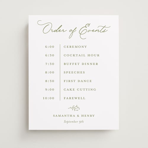 This is a pistachio wedding signs with standard by Katherine Moynagh called garden script printing on premium sign board in 11x14