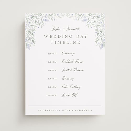 This is a periwinkle wedding signs with standard by Kristen Smith called delicate vines printing on premium sign board in 11x14