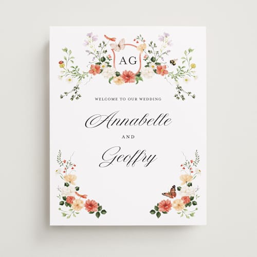 This is a verona sunset wedding signs with standard by Sarah Knight called fleur printing on premium sign board in 11x14