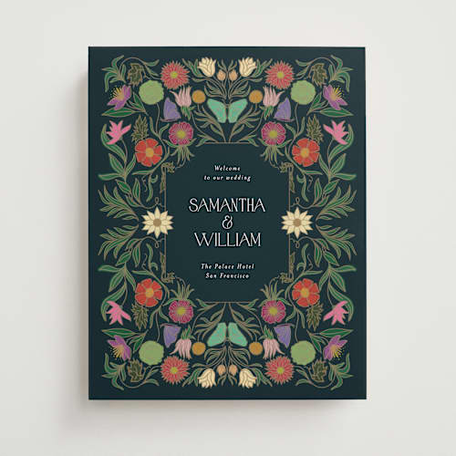This is a midnight garden wedding signs with standard by Simona Camp called gilded tapestry printing on premium sign board in 11x14