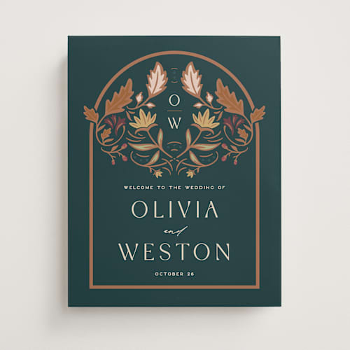 This is a deep sea wedding signs with standard by Erin German called autumnal arch printing on premium sign board in 11x14