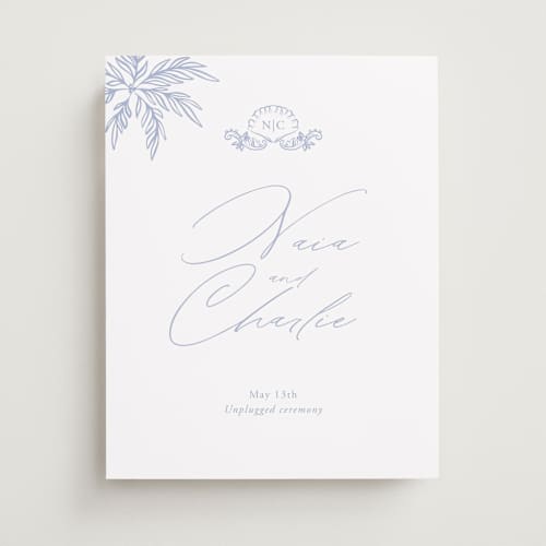 This is a pale cerulean wedding signs with standard by Sabrin Deirani called ocean dreams printing on premium sign board in 11x14