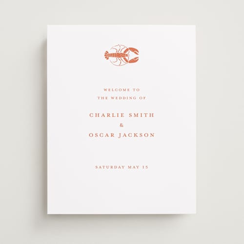 This is a spritz wedding signs with standard by Pippa Shaw called lobster printing on premium sign board in 11x14