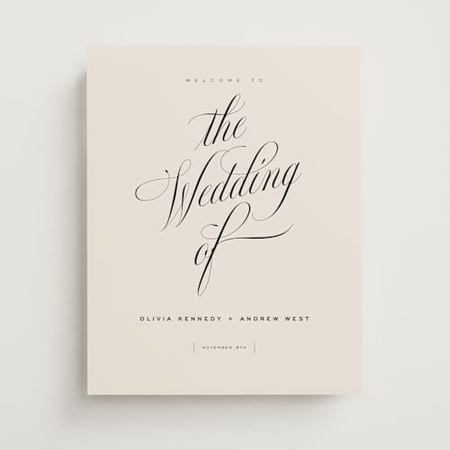 This is a almond wedding signs with standard by Eric Clegg called modern romance printing on premium sign board in 11x14