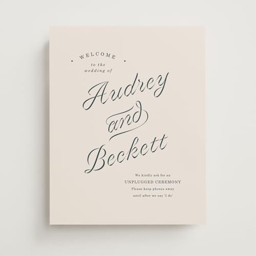 This is a parchment wedding signs with standard by Corinne Malesic called ribbon printing on premium sign board in 11x14