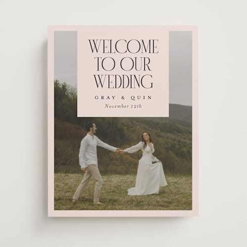 This is a blush wedding signs with standard by Laura Hamm called so picture perfect printing on premium sign board in 11x14