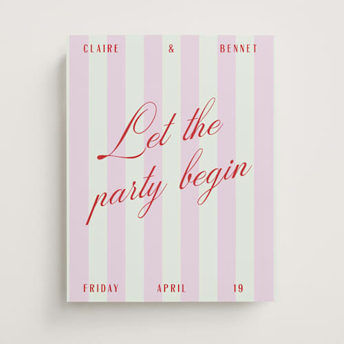 This is a sherbet wedding signs with standard by Pixel and Hank called party begins printing on premium sign board in 11x14