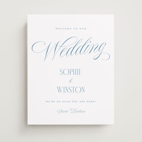 This is a slate blue wedding signs with standard by Yaling Hou Suzuki called simply love printing on premium sign board in 11x14