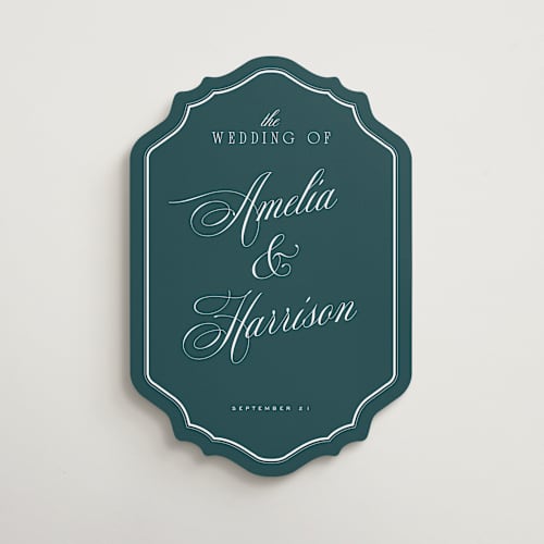 This is a deep teal wedding signs with standard by Eric Clegg called classic wedding printing on premium sign board in 11x14