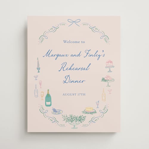 This is a pastel wedding signs with standard by Elly called dining printing on premium sign board in medium