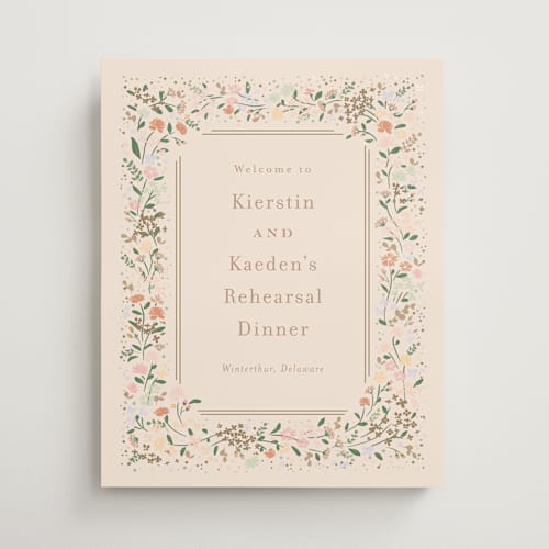 This is a ivory wedding signs with standard by Jennifer Wick called esther's garden printing on premium sign board in medium