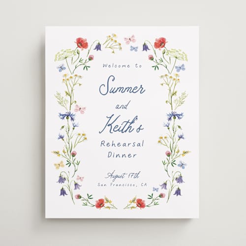 This is a ivory wedding signs with standard by frau brandt called wildflower romance printing on premium sign board in medium