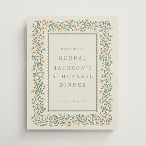 This is a mustard wedding signs with standard by Baumbirdy called framed floral printing on premium sign board in medium