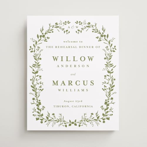 This is a pistachio wedding signs with standard by Susan Moyal called greenery vine printing on premium sign board in medium