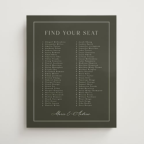 This is a olive wedding signs with standard by Nicole Walsh called refined printing on premium sign board in 16x20
