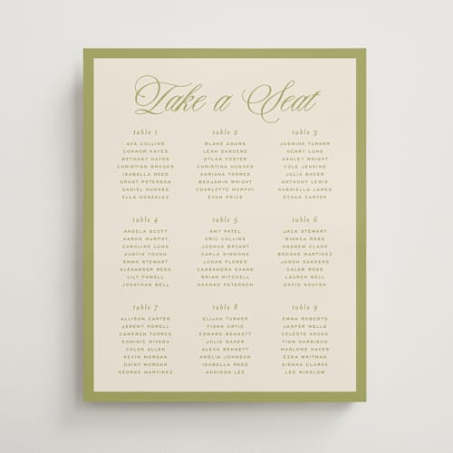 This is a olive wedding signs with standard by Ellen Schlegelmilch called rory printing on premium sign board in 16x20