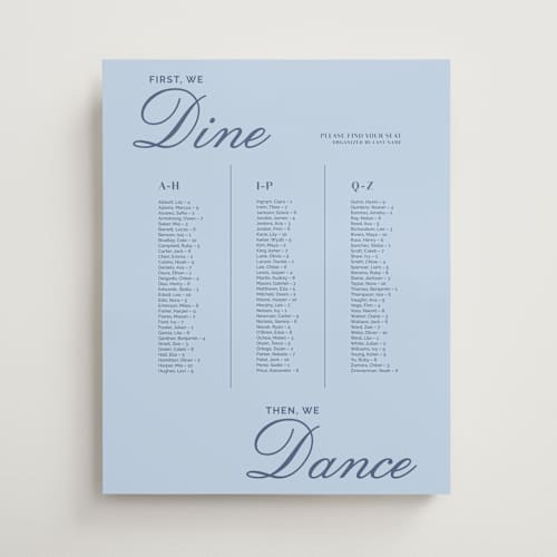 This is a dusty blue and midnight wedding signs with standard by Kelley McQuillen called cafe matrimony printing on premium sign board in 16x20