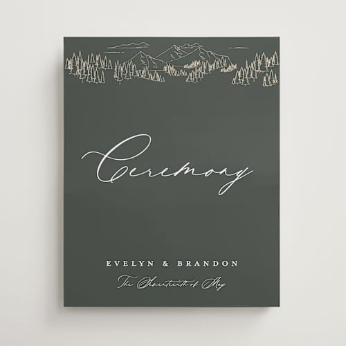 This is a hunter wedding signs with standard by Sarah Brown called peaks printing on premium sign board in 16x20