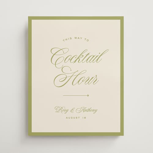 This is a olive wedding signs with standard by Ellen Schlegelmilch called rory printing on premium sign board in 16x20