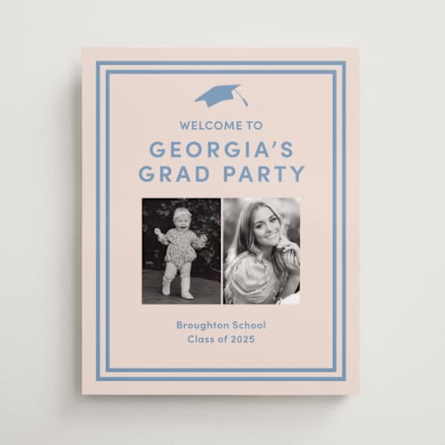 This is a country blue graduation party decorations with standard by Inkblot Design called classically done printing on premium sign board in 16x20