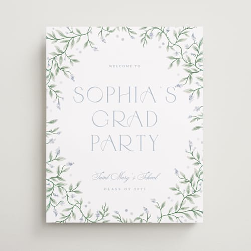 This is a periwinkle graduation party decorations with standard by Kristen Smith called wisteria printing on premium sign board in 16x20