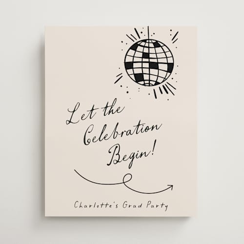 This is a cream graduation party decorations with standard by Pixel and Hank called disco direction printing on premium sign board in 16x20