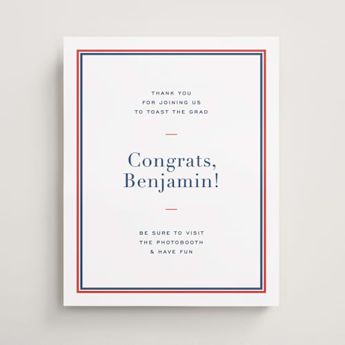 This is a navy graduation party decorations with standard by Megan Davis called study printing on premium sign board in 16x20