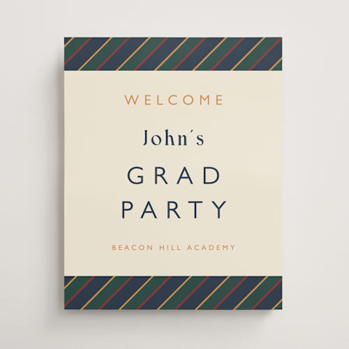 This is a navy graduation party decorations with standard by Sarah Rosenthal called belmont printing on premium sign board in 16x20