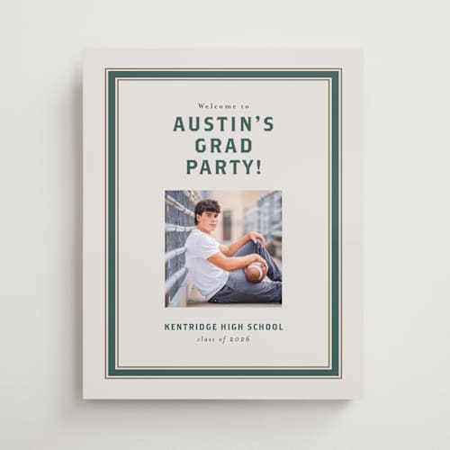 This is a evergreen graduation party decorations with standard by Angela Garrick called varsity frame printing on premium sign board in 16x20