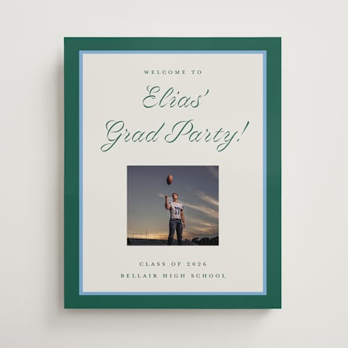 This is a forest graduation party decorations with standard by Pati Cascino called duo colors printing on premium sign board in 16x20