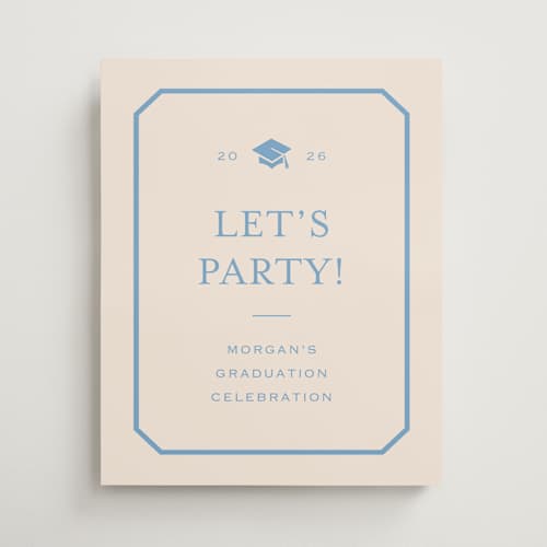 This is a robins egg graduation party decorations with standard by Carolyn MacLaren called angled frame printing on premium sign board in 16x20