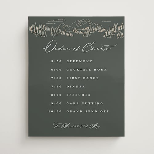 This is a hunter wedding signs with standard by Sarah Brown called peaks printing on premium sign board in 16x20