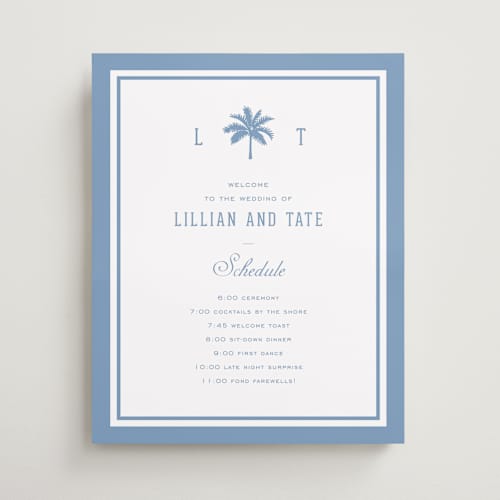 This is a provincial blue wedding signs with standard by Sara Hicks Malone called preston printing on premium sign board in 16x20