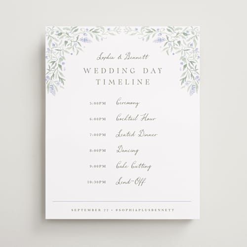 This is a periwinkle wedding signs with standard by Kristen Smith called delicate vines printing on premium sign board in 16x20