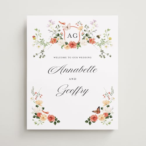 This is a verona sunset wedding signs with standard by Sarah Knight called fleur printing on premium sign board in 16x20