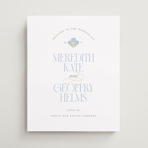 This is a cornflower wedding signs with standard by Susan Zinader called garden estate printing on premium sign board in 16x20