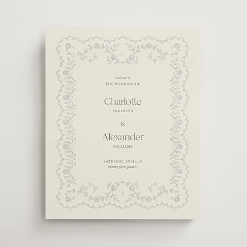 This is a powder wedding signs with standard by Sophie Owens Design called floral lace ii printing on premium sign board in 16x20