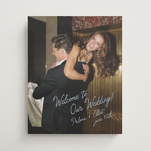 This is a dusty blue wedding signs with standard by Stacey Meacham called written with love printing on premium sign board in 16x20