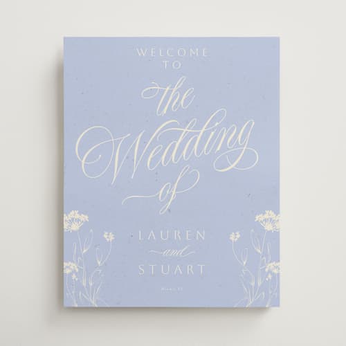 This is a cerulean wedding signs with standard by Sherley Ferreira called botanical garden printing on premium sign board in 16x20