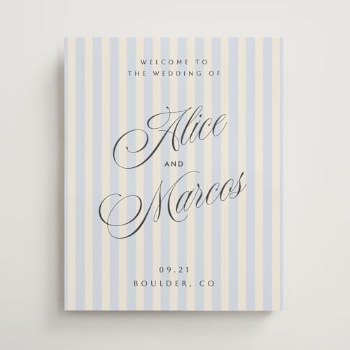 This is a powder blue wedding signs with standard by Sherley Ferreira called blush printing on premium sign board in 16x20