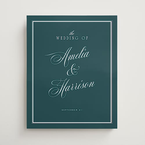 This is a deep teal wedding signs with standard by Eric Clegg called classic wedding printing on premium sign board in 16x20