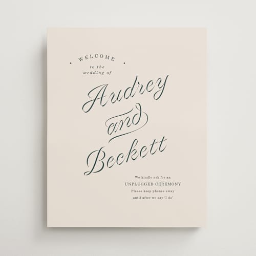 This is a parchment wedding signs with standard by Corinne Malesic called ribbon printing on premium sign board in 16x20