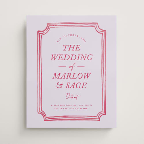 This is a lavender rose wedding signs with standard by Snow and Ivy called paris printing on premium sign board in 16x20