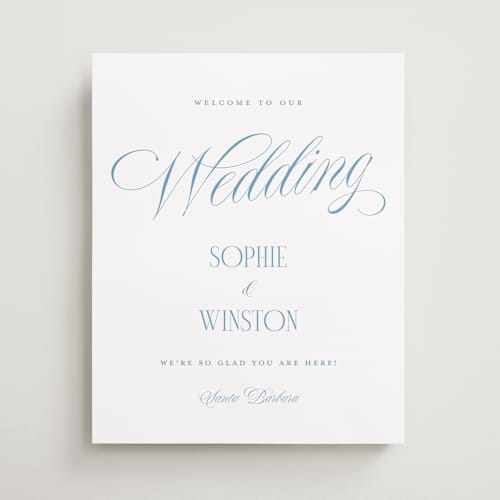 This is a slate blue wedding signs with standard by Yaling Hou Suzuki called simply love printing on premium sign board in 16x20