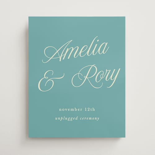 This is a sea glass wedding signs with standard by Morgan Kendall called italiano printing on premium sign board in 16x20