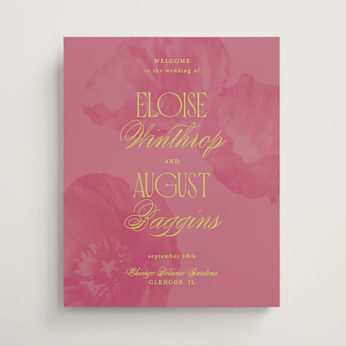 This is a flamingo wedding signs with standard by Morgan Kendall called maximalist poppies printing on premium sign board in 16x20