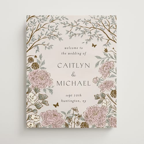 This is a blush meadow wedding signs with standard by Grae called dancing in the garden printing on premium sign board in 16x20