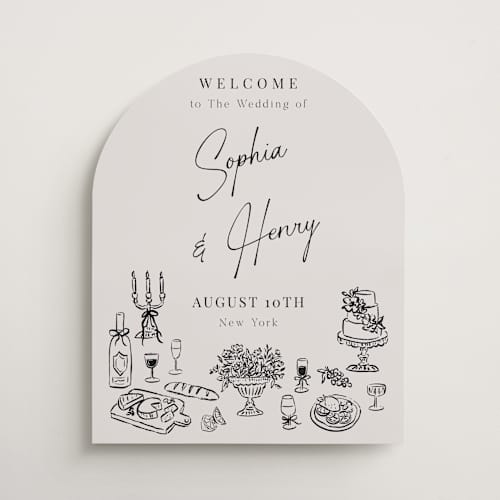 This is a noir wedding signs with standard by Elly called modern sketch printing on premium sign board in 16x20
