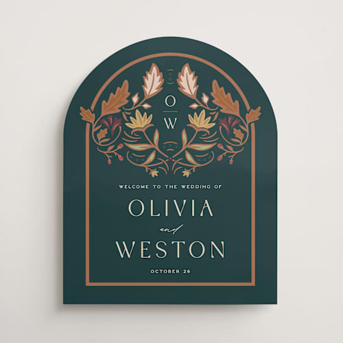This is a deep sea wedding signs with standard by Erin German called autumnal arch printing on premium sign board in 16x20